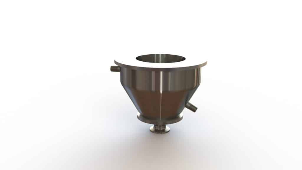 Double Walled Funnel 4" Inner Funnel, 1.5" Sanitary Fitting, 32ra Inside, 125ra Outside