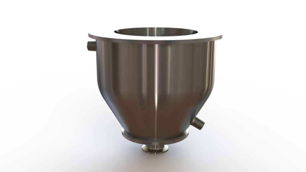 Double Walled Funnel 6" Inner Funnel, 1.5" Sanitary Fitting, 32ra Inside, 125ra Outside
