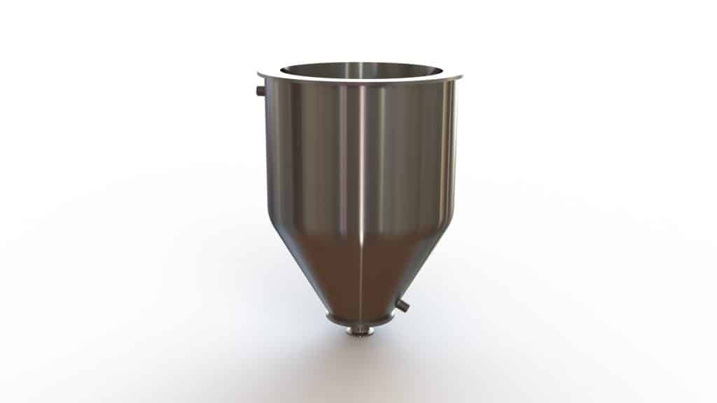12" Double Walled Funnel 12" Inner Funnel, 1.5" Sanitary Fitting, 32ra Inside, 125ra Outside