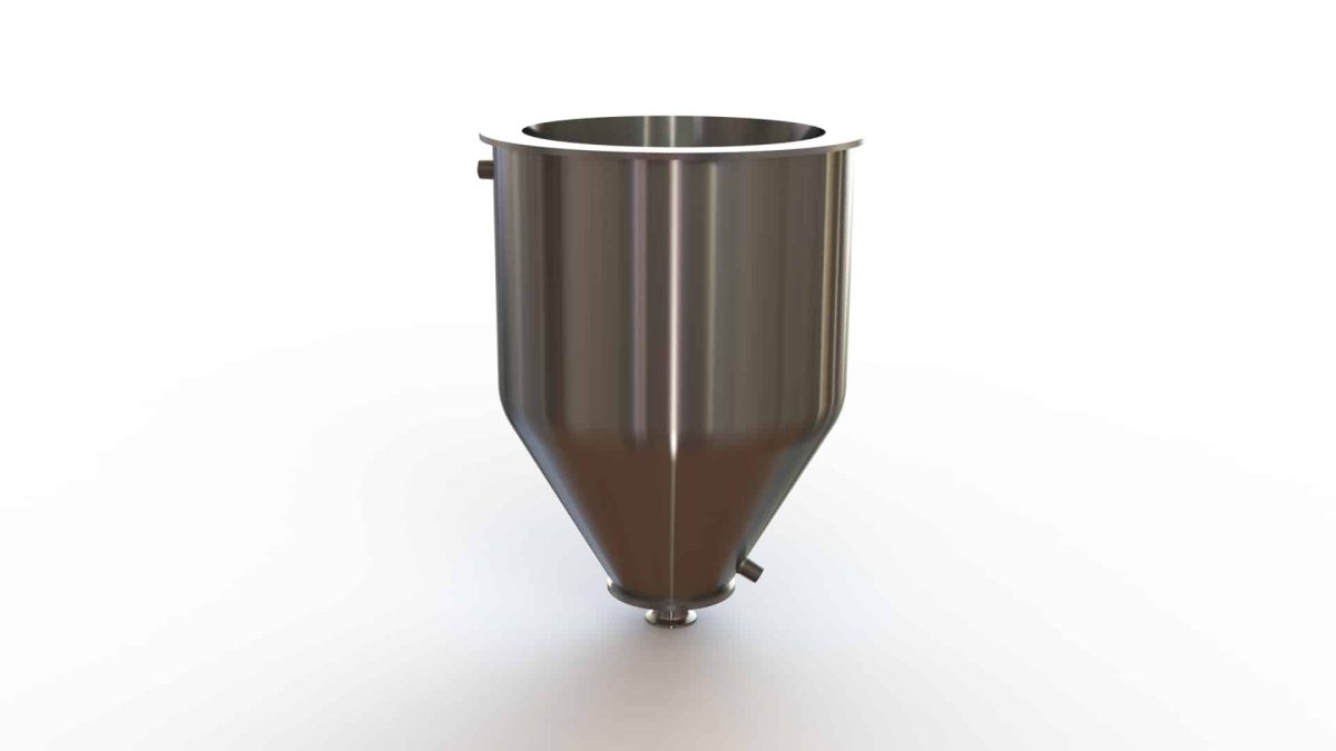12" Double Walled Funnel 12" Inner Funnel, 1.5" Sanitary Fitting, 32ra Inside, 125ra Outside