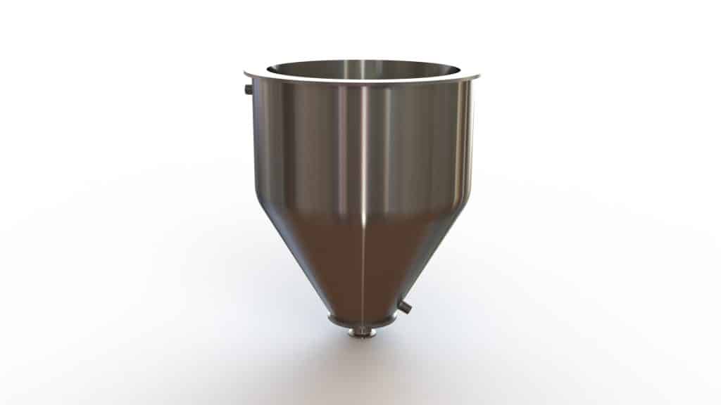 14" Double Walled Funnel 14" Inner Funnel, 1.5" Sanitary Fitting, 32ra Inside, 125ra Outside