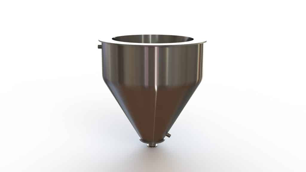 16" Double Walled Funnel 16" Inner Funnel, 1.5" Sanitary Fitting, 32ra Inside, 125ra Outside