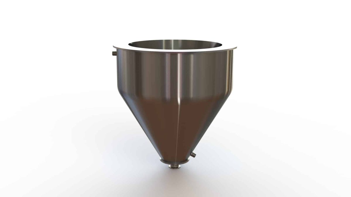 16" Double Walled Funnel 16" Inner Funnel, 1.5" Sanitary Fitting, 32ra Inside, 125ra Outside