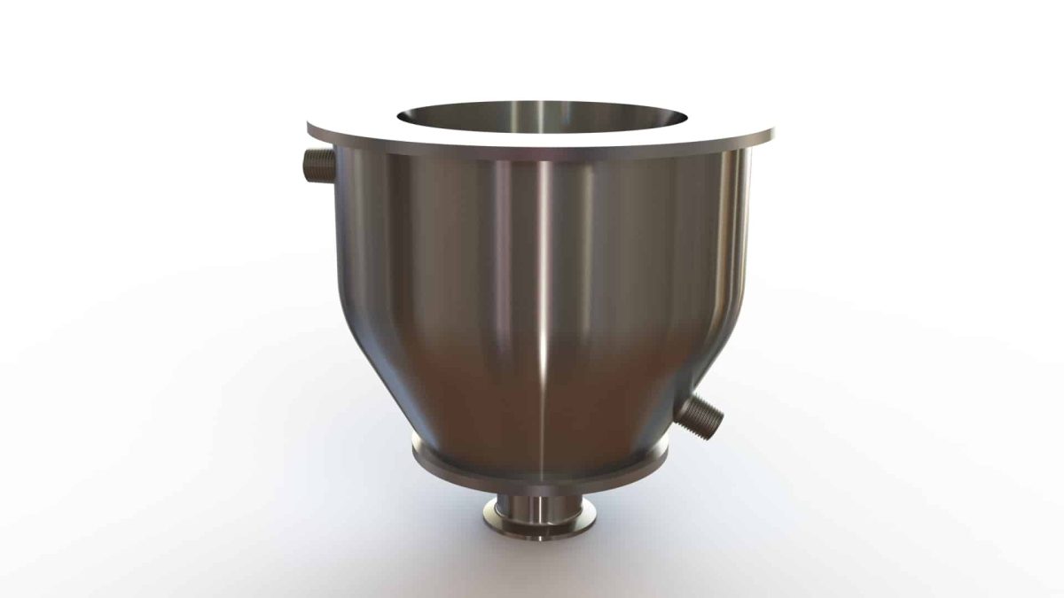 6" Double Walled Funnel 6" Inner Funnel, 2" Sanitary Fitting, 32ra Inside, 125ra Outside