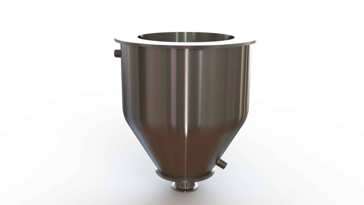 9" Double Walled Funnel 9" Inner Funnel, 2" Sanitary Fitting, 32ra Inside, 125ra Outside