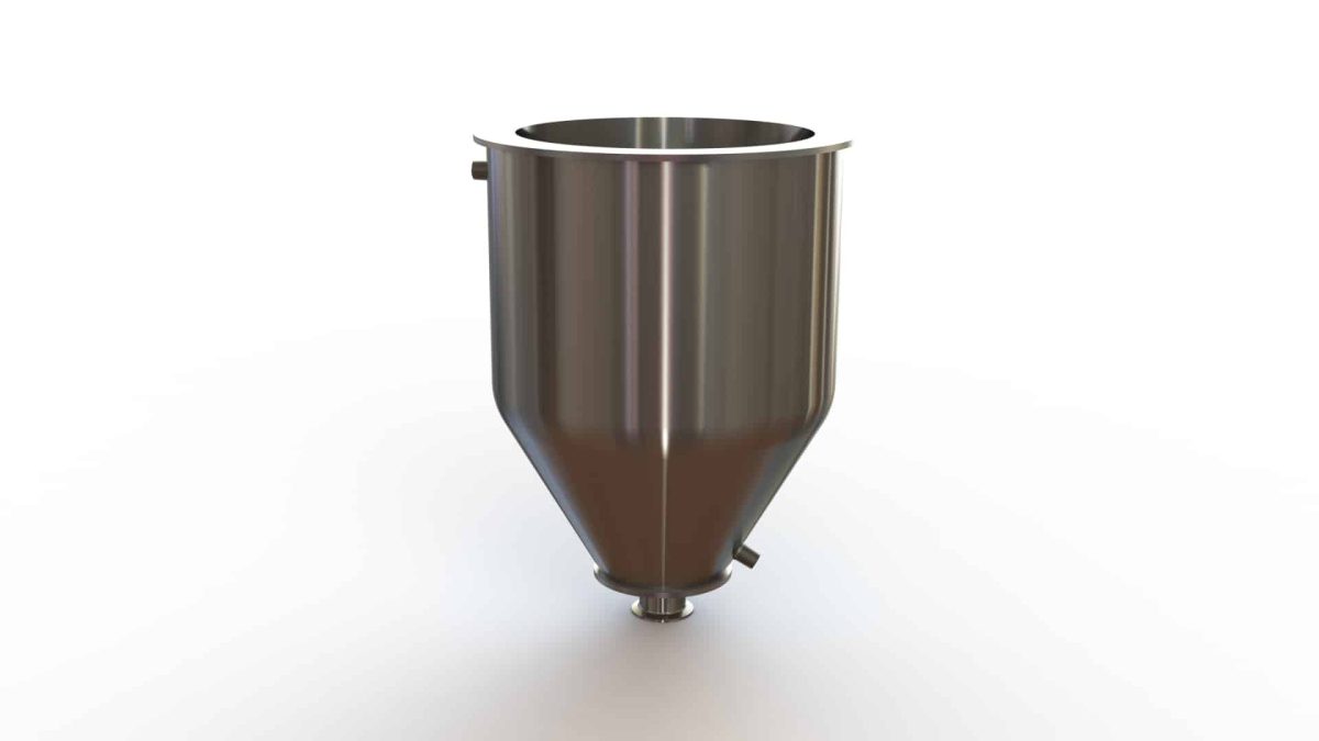 12" Double Walled Funnel 12" Inner Funnel, 2" Sanitary Fitting, 32ra Inside, 125ra Outside