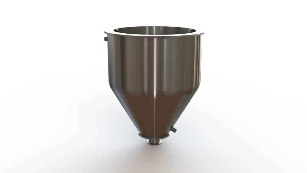 14" Double Walled Funnel 14" Inner Funnel, 2" Sanitary Fitting, 32ra Inside, 125ra Outside