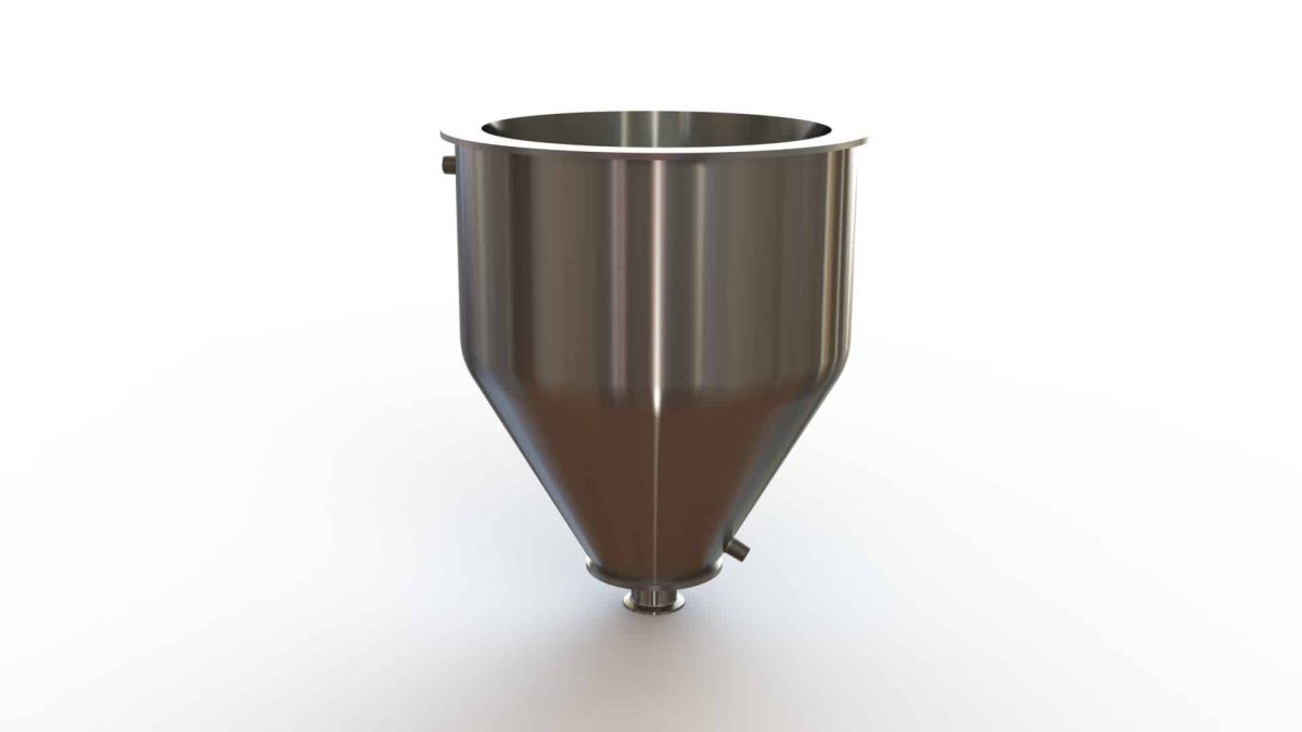 14" Double Walled Funnel 14" Inner Funnel, 2" Sanitary Fitting, 32ra Inside, 125ra Outside