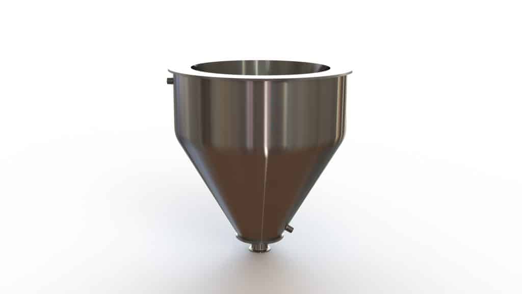 16" Double Walled Funnel 16" Inner Funnel, 2" Sanitary Fitting, 32ra Inside, 125ra Outside