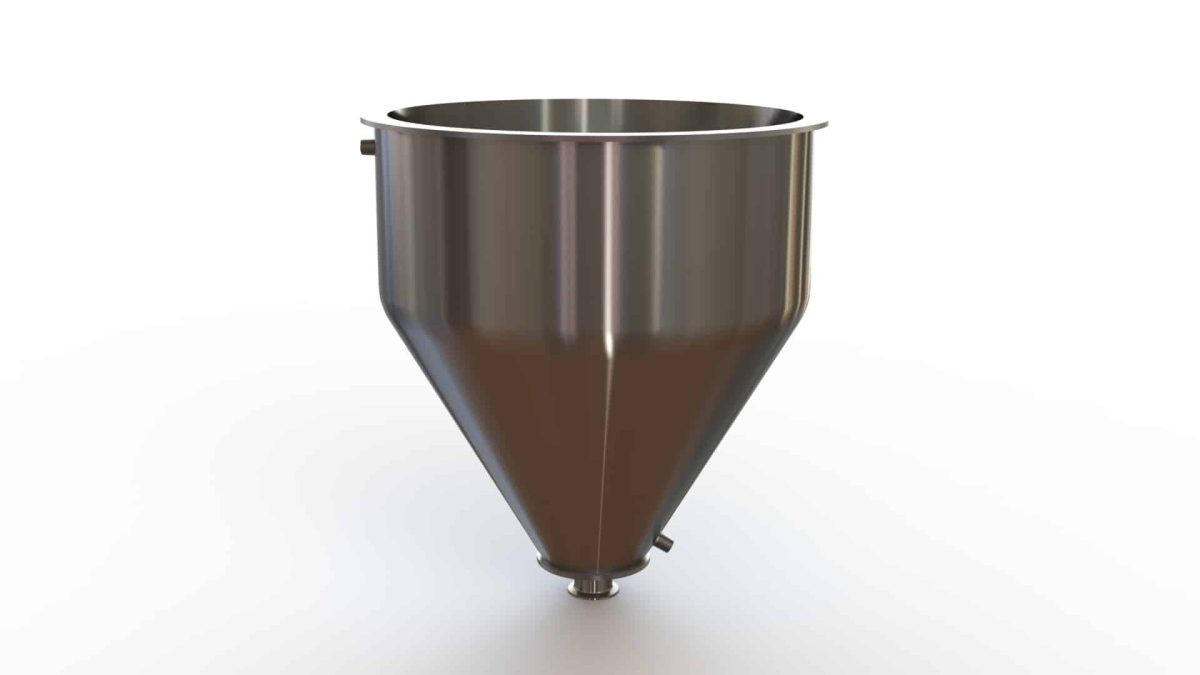 20" Double Walled Funnel 20" Inner Funnel, 2" Sanitary Fitting, 32ra Inside, 125ra Outside