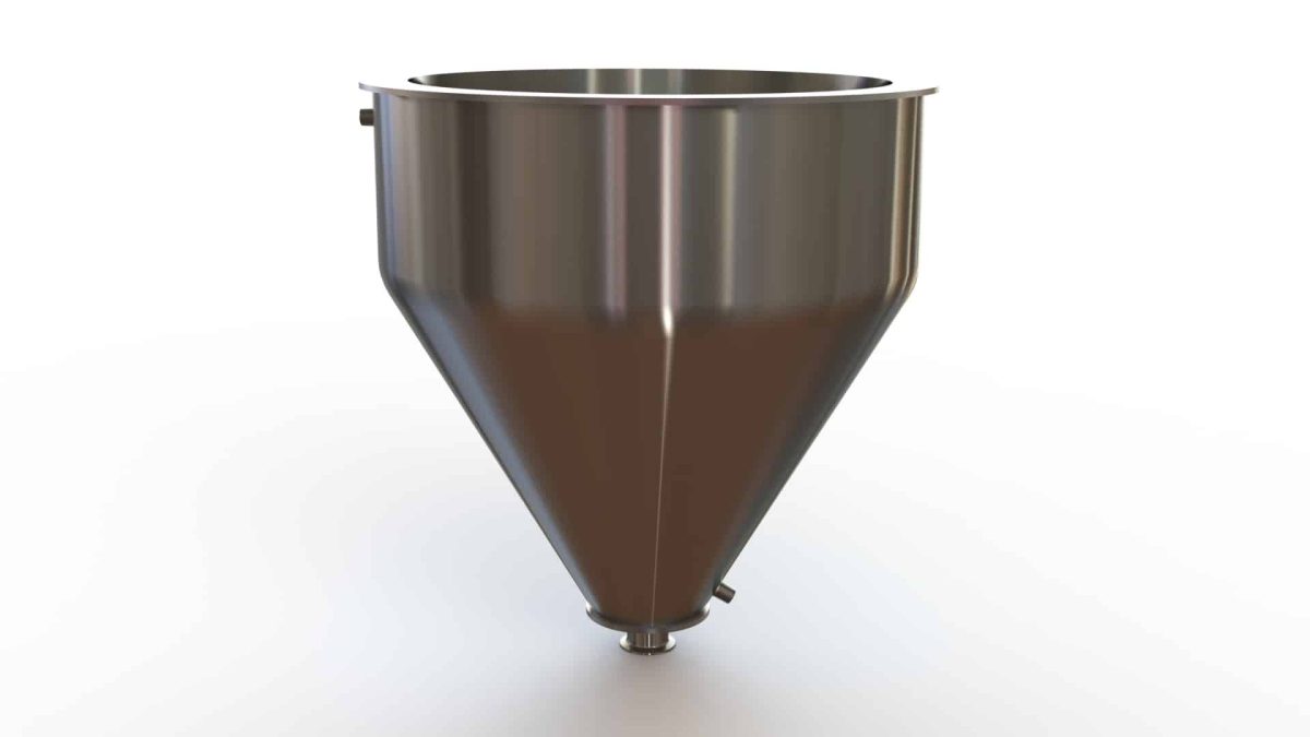 22" Double Walled Funnel 22" Inner Funnel, 2" Sanitary Fitting, 32ra Inside, 125ra Outside