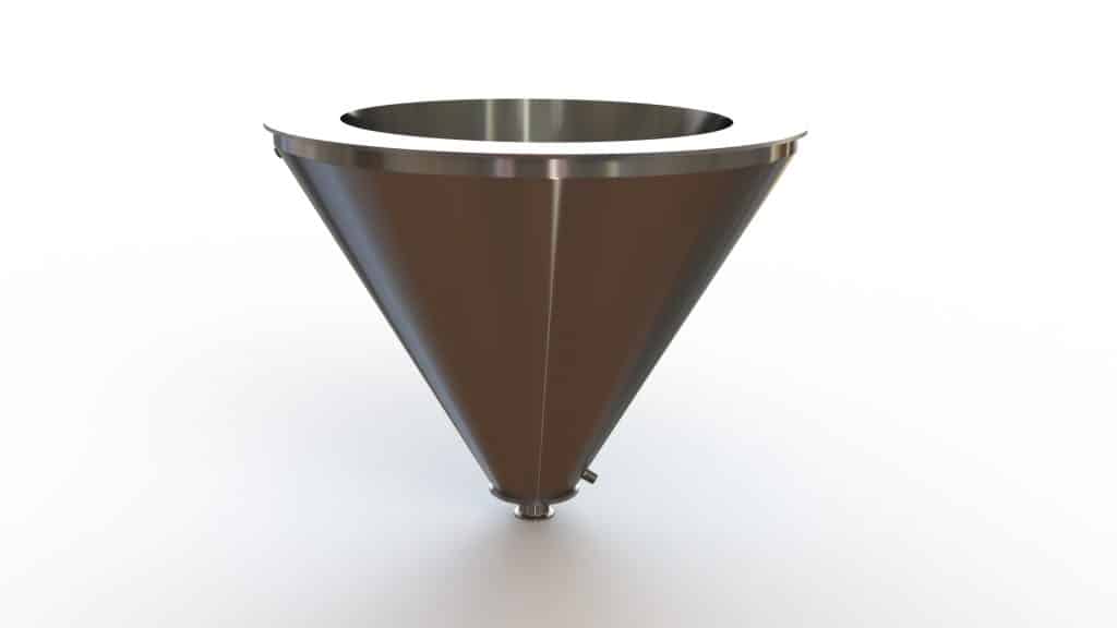24" Double Walled Funnel 24" Inner Hopper, 2" Sanitary Fitting, 32ra Inside, 125ra Outside