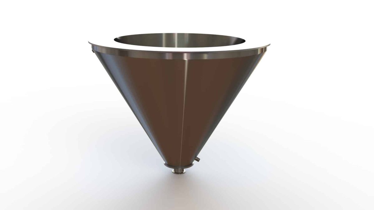 24" Double Walled Funnel 24" Inner Hopper, 2" Sanitary Fitting, 32ra Inside, 125ra Outside