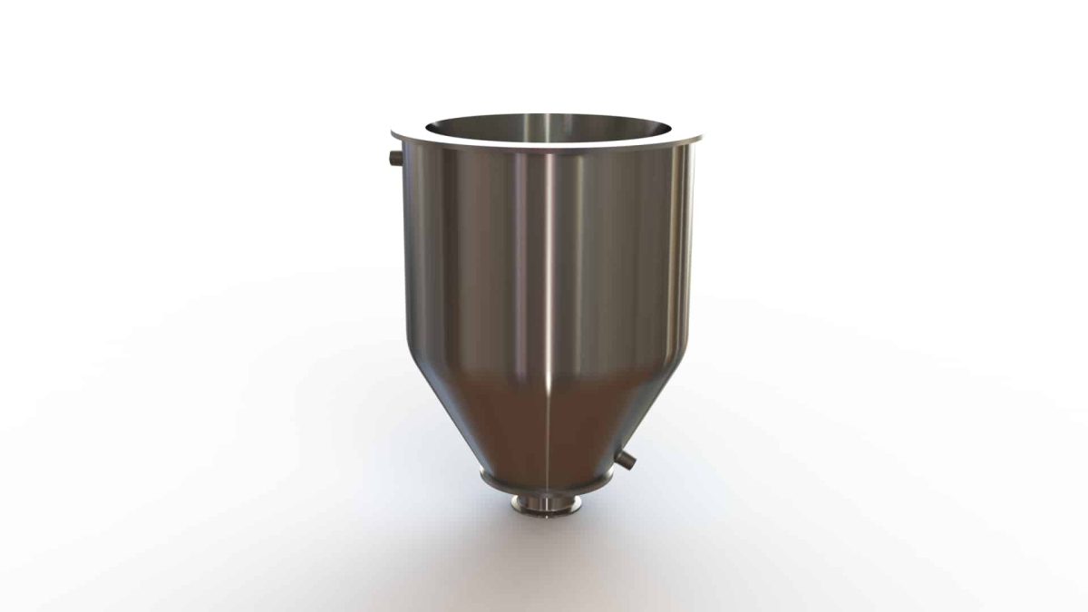 12" Double Walled Funnel 12" Inner Funnel, 3" Sanitary Fitting, 32ra Inside, 125ra Outside