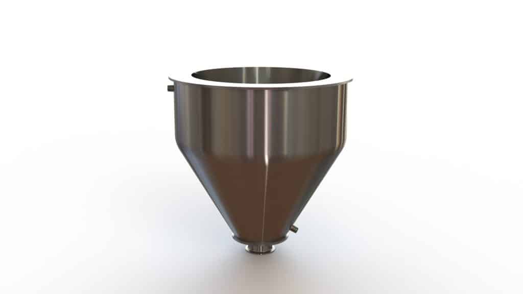 16" Double Walled Funnel 16" Inner Hopper, 3" Sanitary Fitting, 32ra Inside, 125ra Outside
