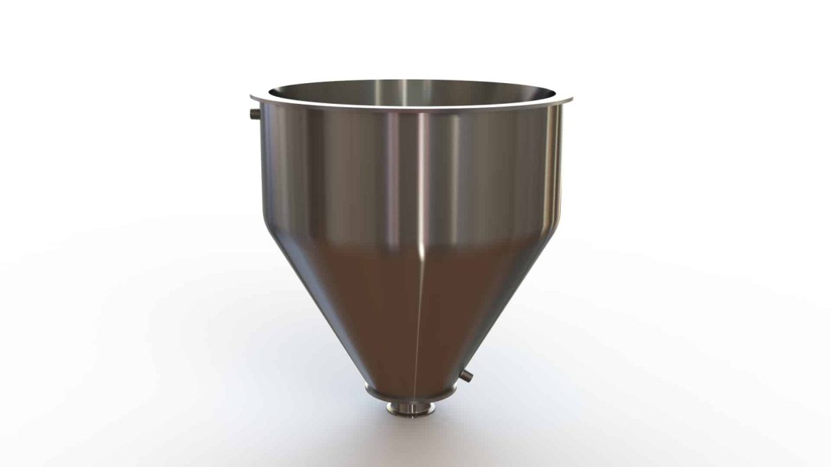 20" Double Walled Funnel 20" Inner Funnel, 3" Sanitary Fitting, 32ra Inside, 125ra Outside