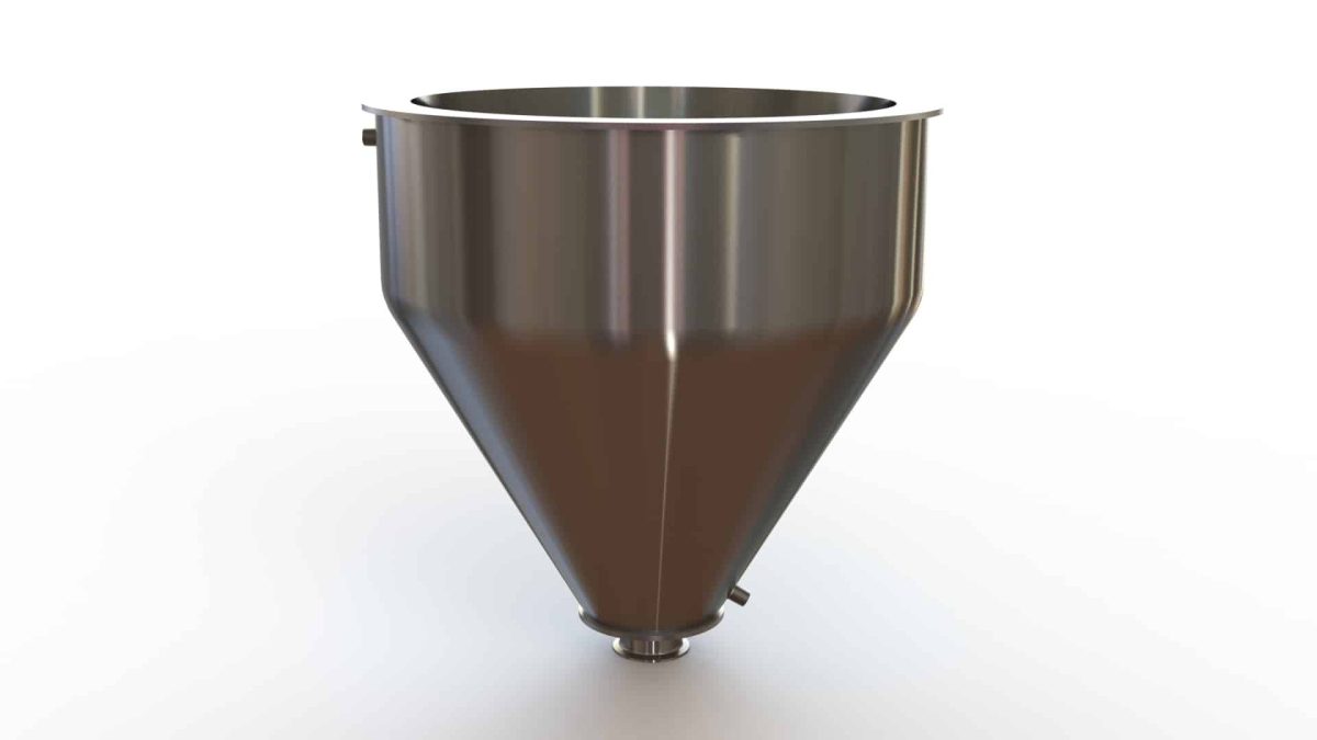 22" Double Walled Funnel 22" Inner Funnel, 3" Sanitary Fitting, 32ra Inside, 125ra Outside