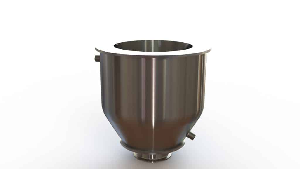9" Double Walled Funnel 9" Inner Funnel, 4" Sanitary Fitting, 32ra Inside, 125ra Outside