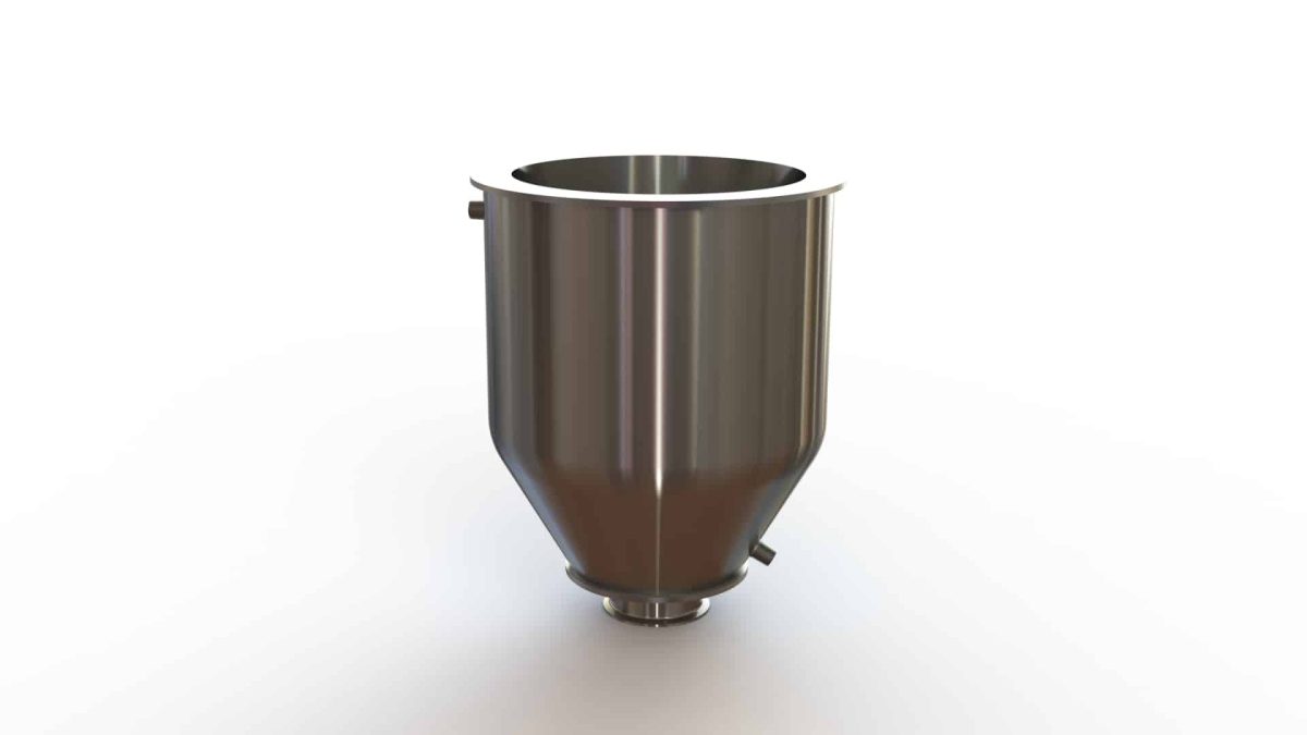12" Double Walled Sanitary Funnel,12" Inner funnel, 4" Sanitary Fitting, 32ra Inside, 125ra Outside