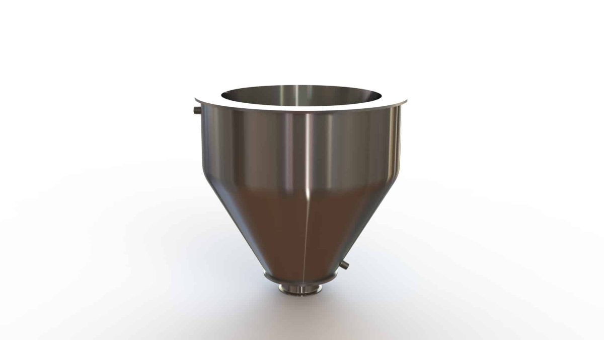 16" Double Walled Sanitary funnel, 16" Inner funnel, 4" Sanitary Fitting, 32ra Inside, 125ra Outside