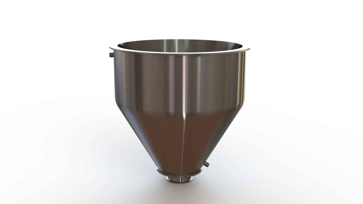 20" Double Walled Sanitary Funnel, 20" Inner Funnel, 4" Sanitary Fitting, 32ra Inside, 125ra Outside