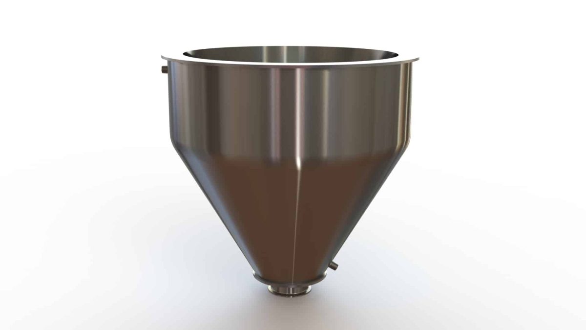 22" Double Walled Sanitary Funnel, 22" Inner Funnel, 4" Sanitary Fitting, 32ra Inside, 125ra Outside