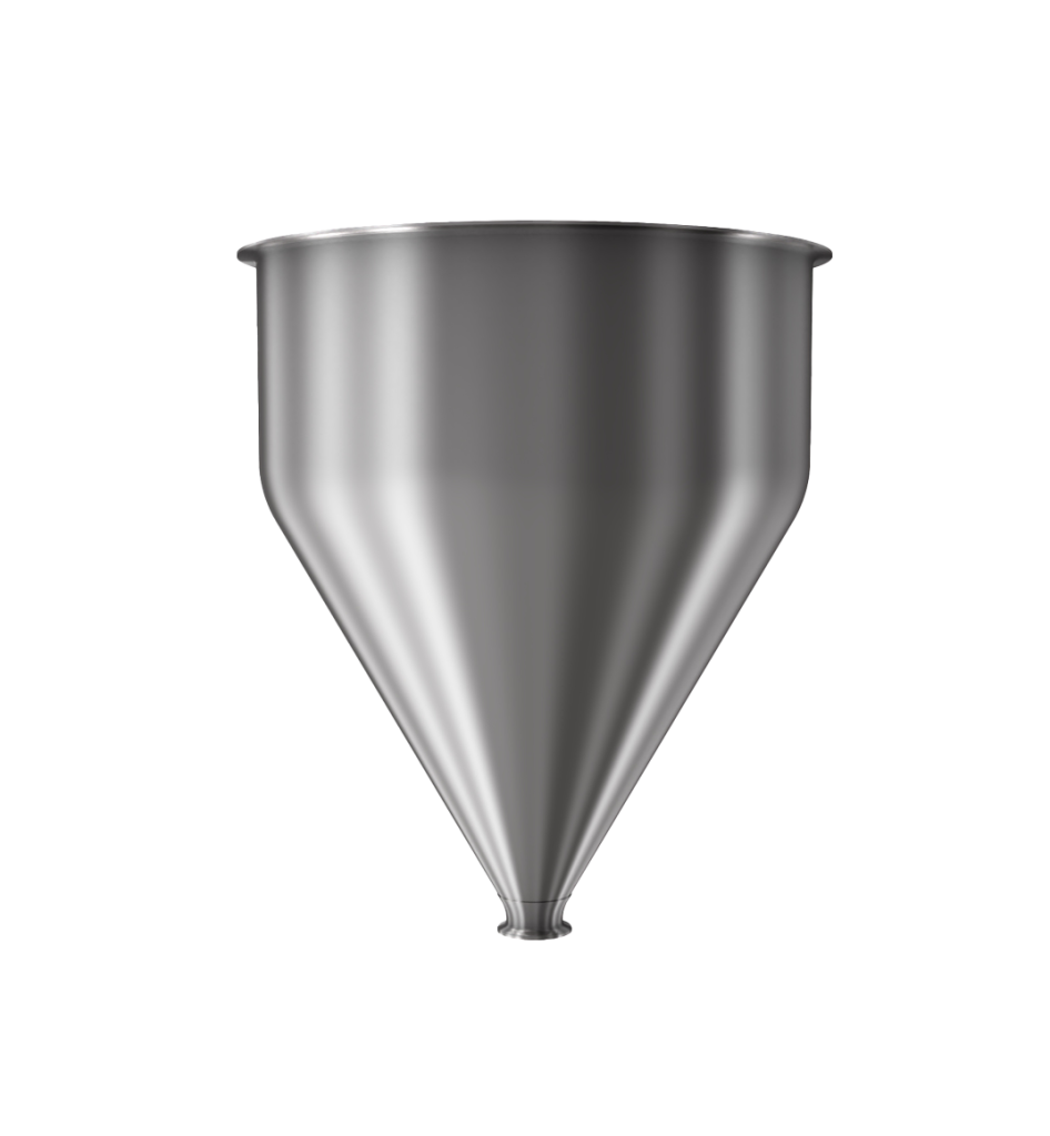 304 Stainless Steel funnel with 1 1/2" sanitary fitting 6.4 gallons, 14.03" ID x 17.59" OAH