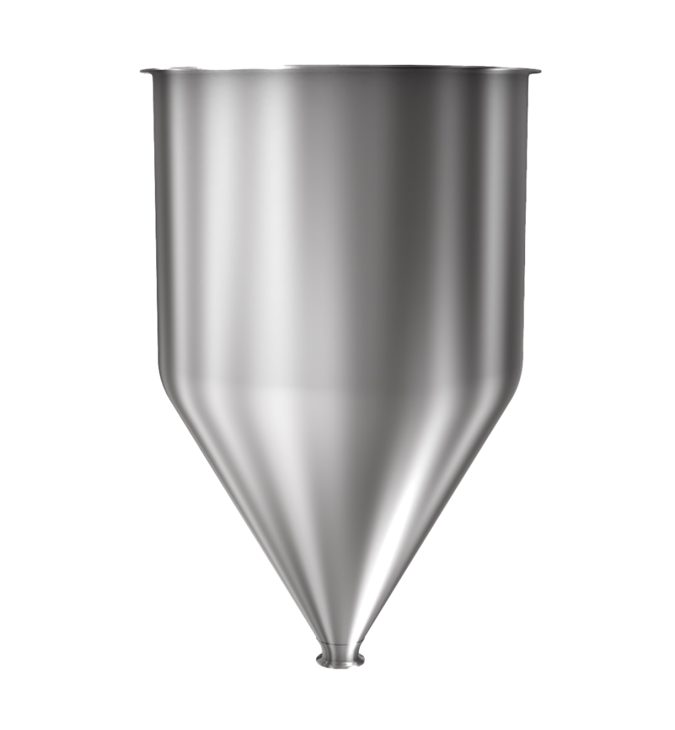 304 Stainless Steel funnel with 1 1/2" sanitary fitting 10.5 gallons, 14.04" ID x 23.34" OAH