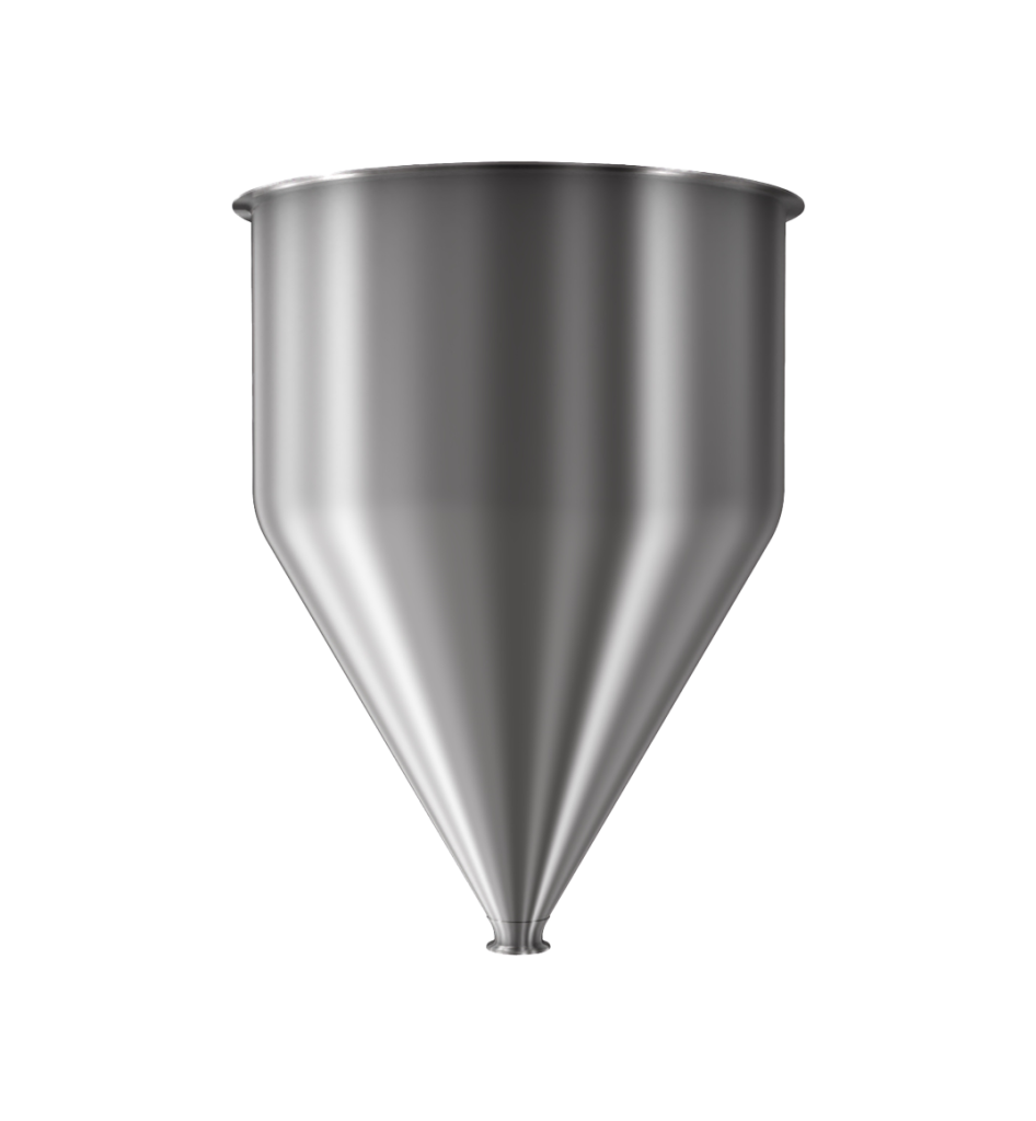 304 Stainless Steel funnel with 1 1/2" sanitary fitting 12.2 gallons, 15.99" ID x 22.59" OAH