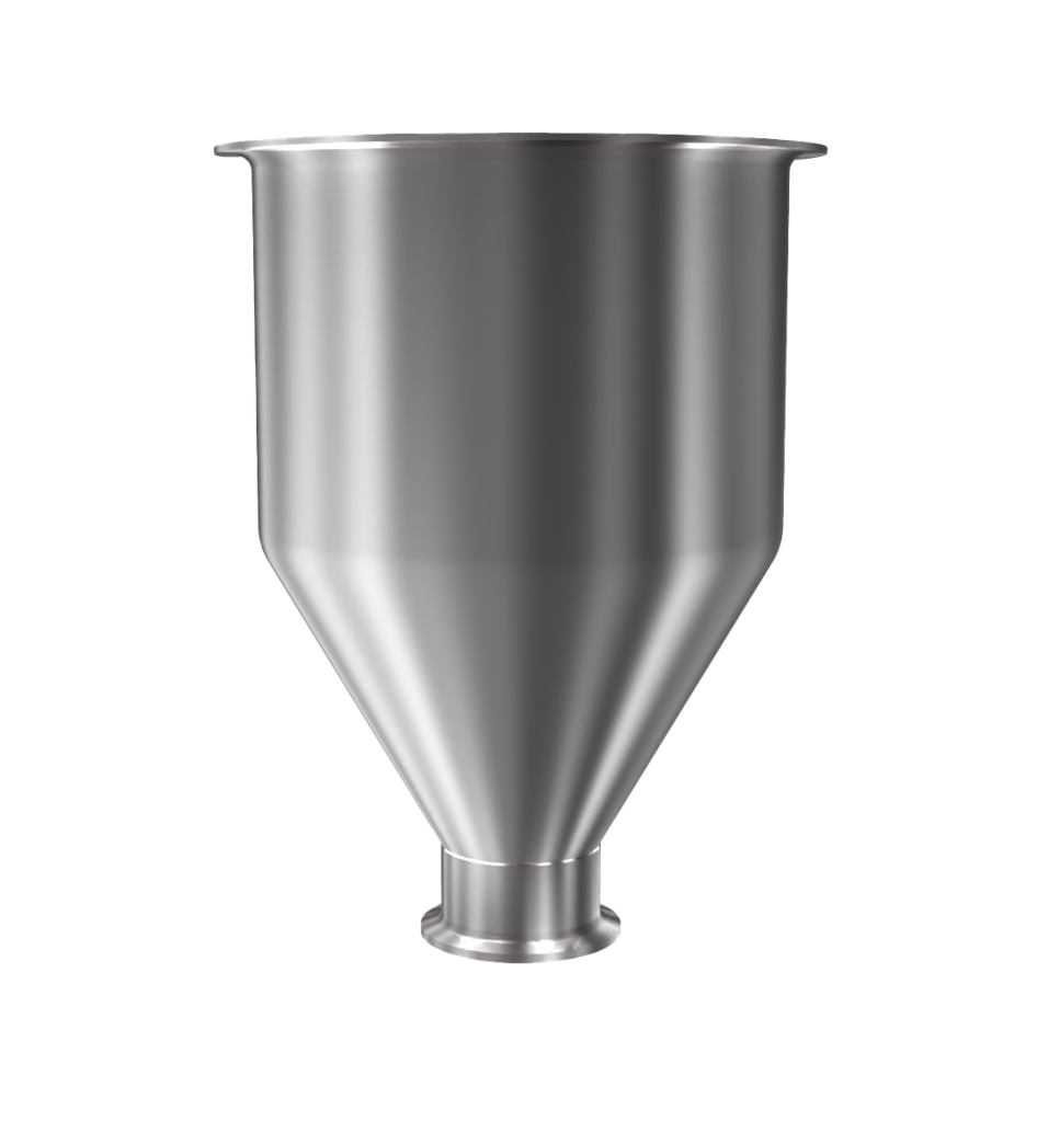 316 Stainless Steel funnel with 2" sanitary fitting 0.8 gallons, 6.25" ID x 9.66" OAH