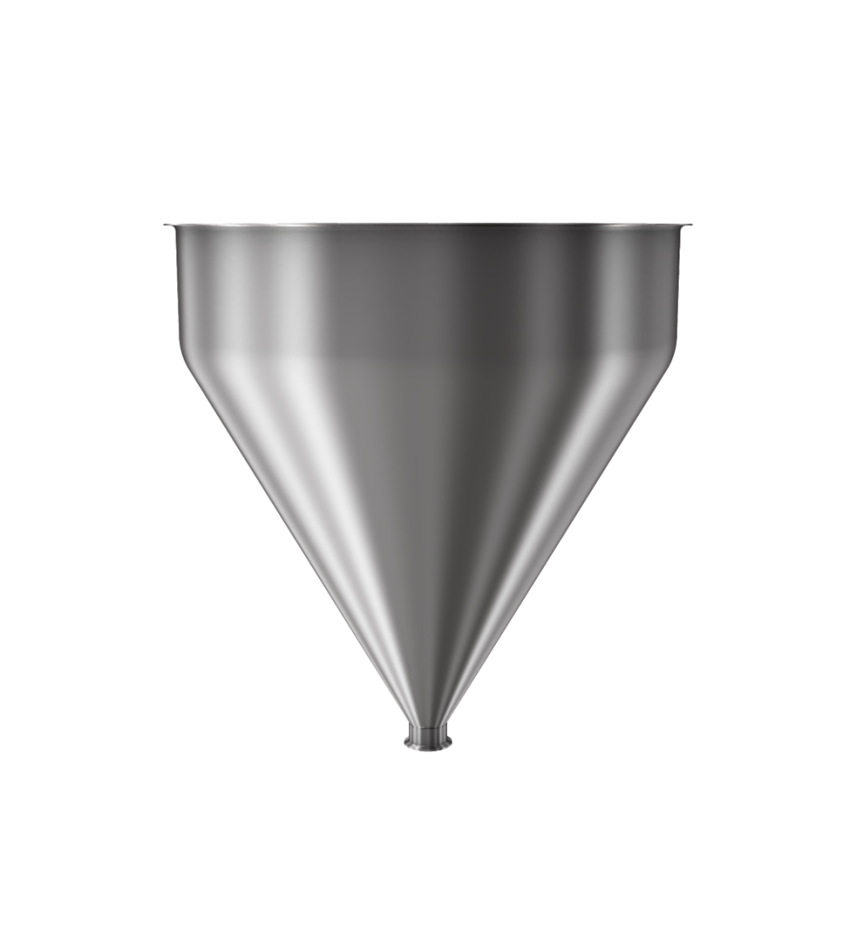 304 Stainless Steel funnel with 2" sanitary fitting 25.7 gallons, 24" ID x 26.45" OAH