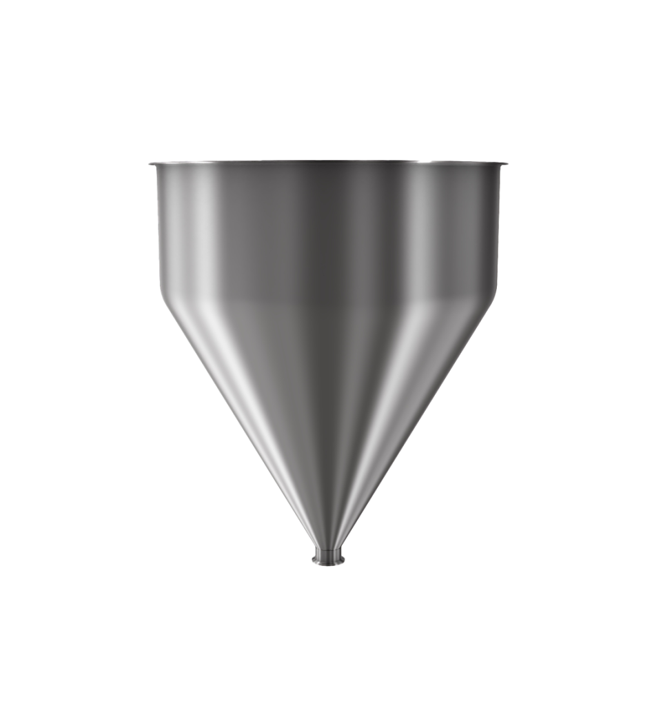 304 Stainless Steel funnel with 2" sanitary fitting 31 gallons, 24" ID x 29.45" OAH